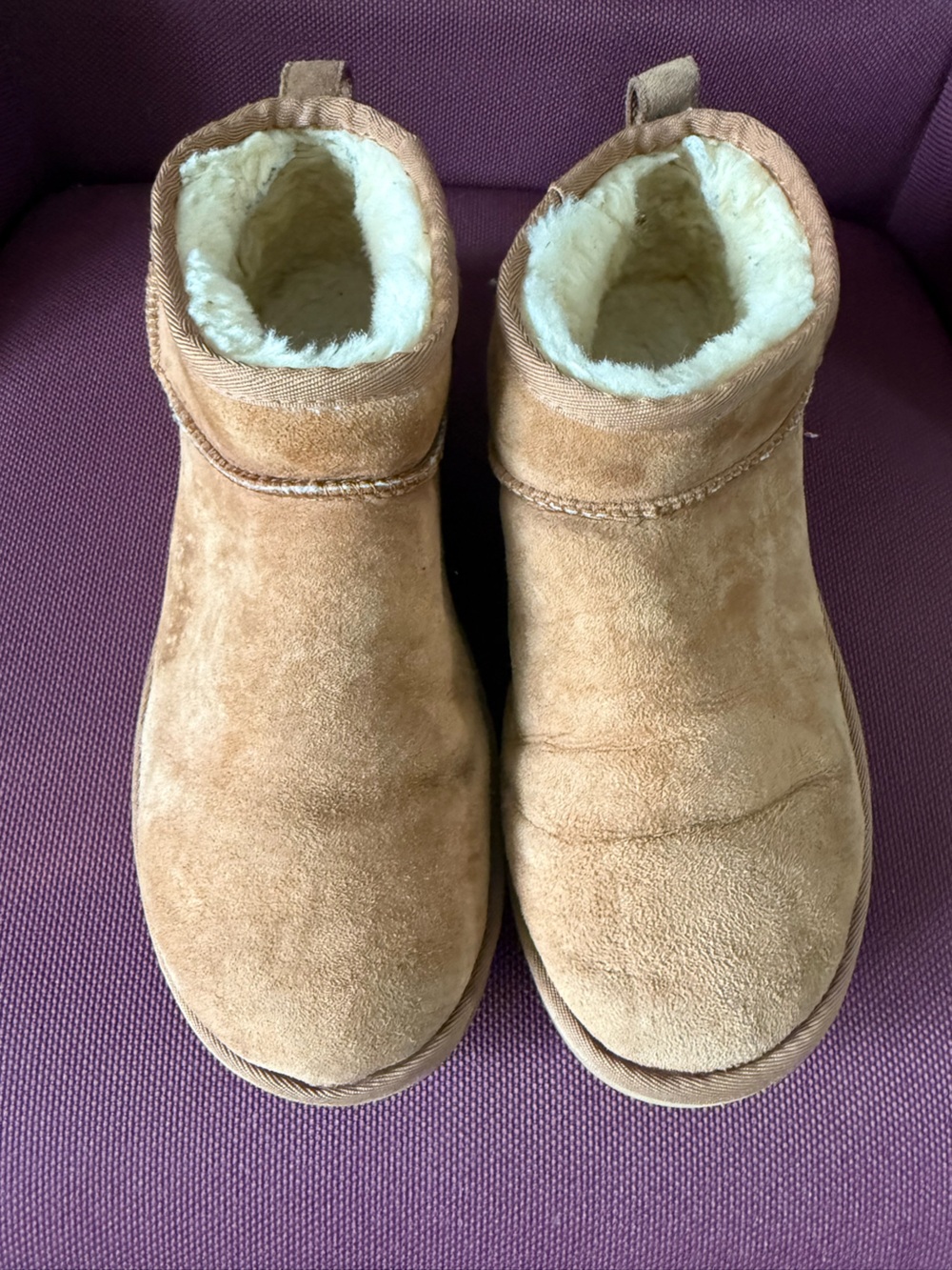 UGG Short Suede Shearling Boots in Chestnut Brown